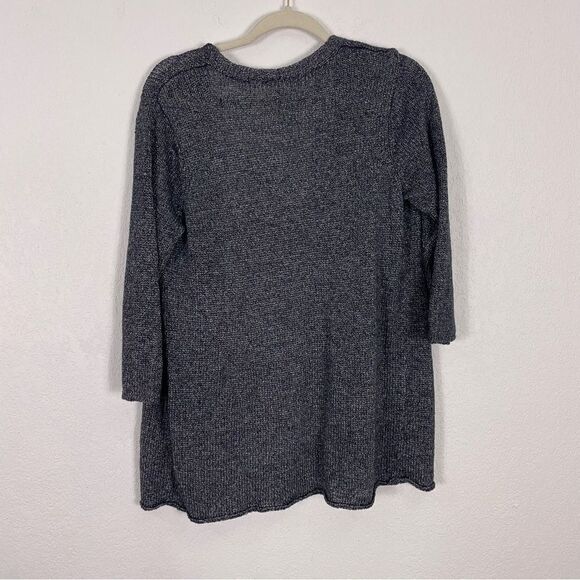 Eileen Fisher Navy Blue & Silver Knit Linen Blend Open Cardigan - Picture 2 of 6